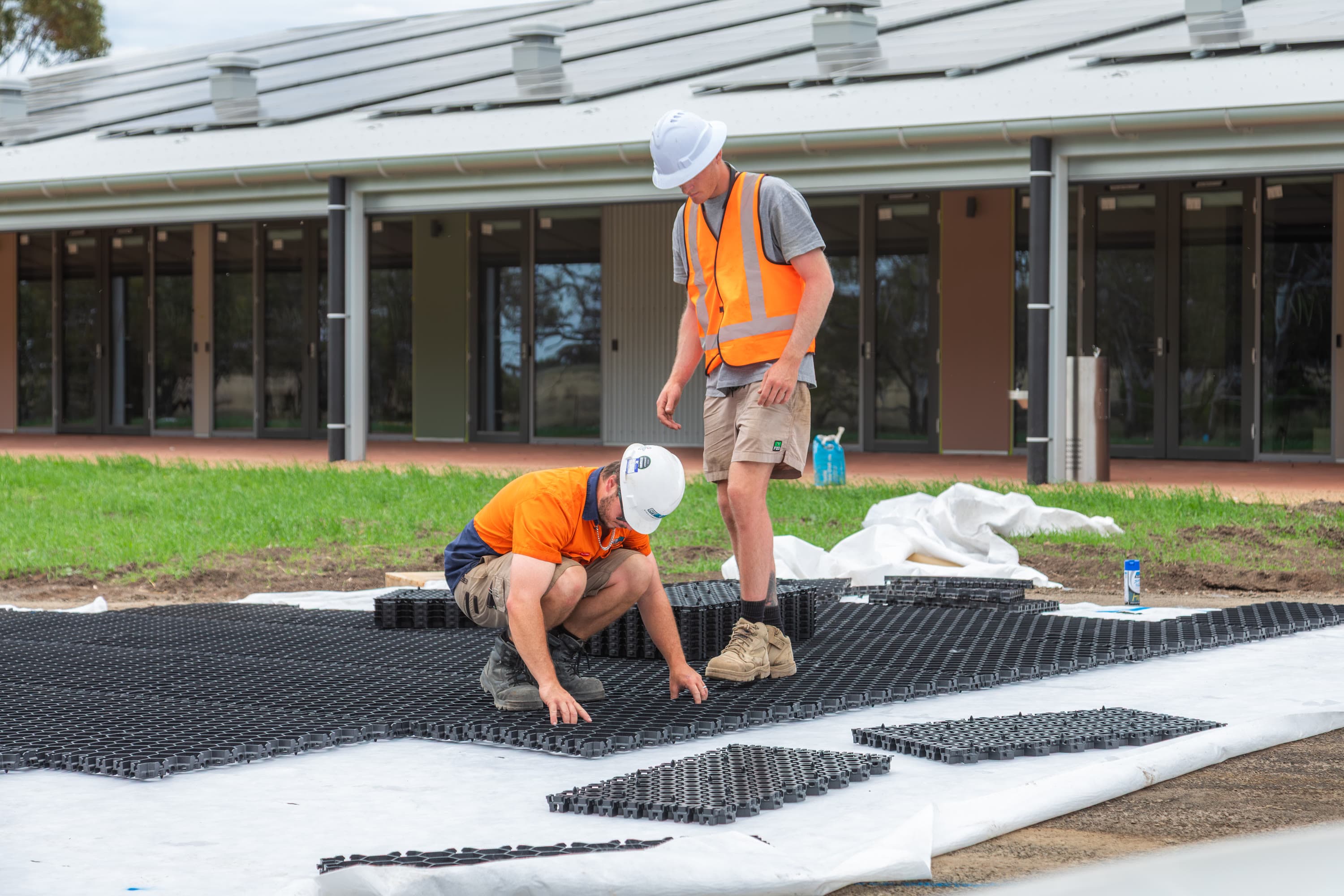 Rock placement over plastic, Geelong Grammar